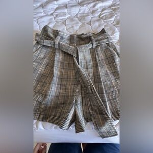 Veronica Beard Baga Check Wool Blend High Rise Paperbag Shorts Sz 4